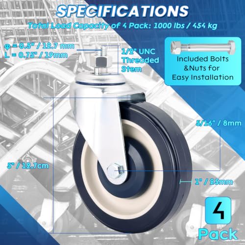 Shopping Cart Wheels Replacement Kit, 5 Inch 4 Pack - color: Blue