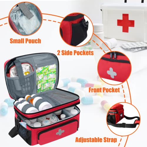 GDNasist Medicine Storage Bag, Pill Bottle Organizer for Emergency, Medicine Box Empty with Small Portable Pouch, First Aid Box for Travel and Home Storage - color: Red