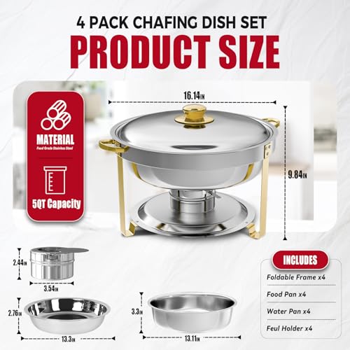 IMACONE Round Chafing Dish Buffet, 4 Pack, 5QT Gold Frame - color: Gold