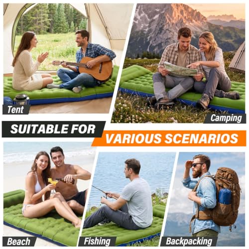 Camping Sleeping Pad, 6 inch Thick Ultralight Camping Mat with Pillow, Built-in Foot Pump Inflatable Sleeping Pads Compact for Camping Backpacking Hiking Traveling Tent,Single,Green - color: Green