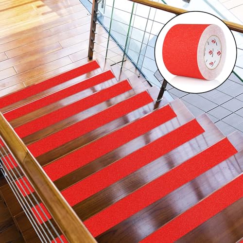 BOMEI PACK Anti Slip Traction Tape,4 Inch x 33 Ft,Heavy Duty Non Slip Tape,Grip Tape for Stairs, Tread Step, Indoor & Outdoor Use,Waterproof Stairs Non Skid Treads (Red) - color: Red