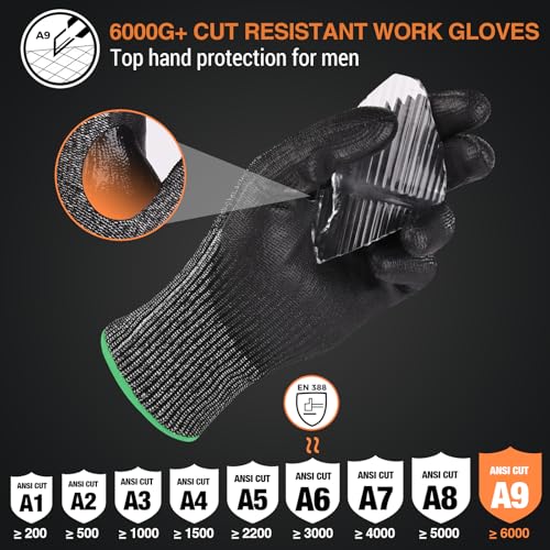 Donfri Level 9 Cut Resistant Work Gloves, Reinforced Thumb - size: Large