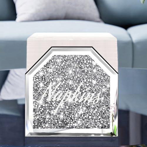 Wocred Mirror Napkin Holder,Crystal Crushed Diamond Vertical Holder,Cute Tissue Holder Holds Napkins Upright for Bathroom,Dining Table,Kitchen Table.(5.9”X5.9”X3”) - size: 6x3x5.9 inch
