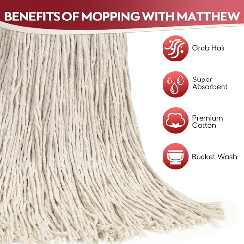 Matthew Cleaning 16oz 3Pack Cotton Floor Mop,Cotton Looped-Open String Heavy Duty String Refills, Universal Headband Blend,Mop Head Replacement for Home, Industrial and Commercial Use(White) - color: White, size: 16oz 3 Pack