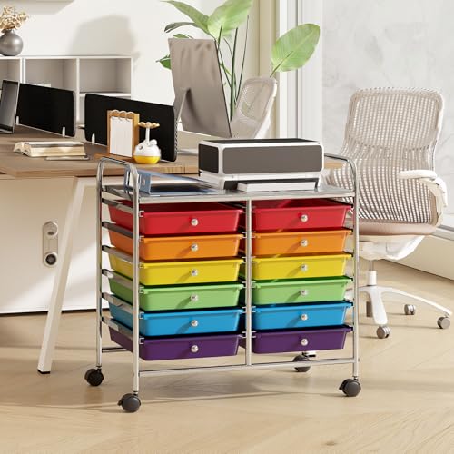 RELAX4LIFE 12-Drawer Rolling Storage Cart Mobile Craft Organizer Colorful - color: Colorful, size: 24.5''
