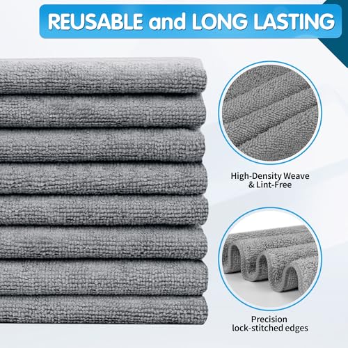FIXSMITH Grey Microfiber Cleaning Cloth -Pack of 8, Highly Absorbent Cleaning Rags, 16"X12" All Purpose Cleaning Towels for Housekeeping, Kitchen, Car, Lint Free and Reusable Microfiber Towels - color: Grey, size: 8pk