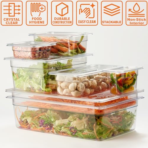 CURTA 6-Pack 1/3 Size 4" Deep NSF Polycarbonate Food Pans | Dishwasher & Freezer Safe Clear Container for Prep Tables, Buffet, Salad Bar, Commercial & Home Kitchen - color: 1/3 Size, size: 4" Deep