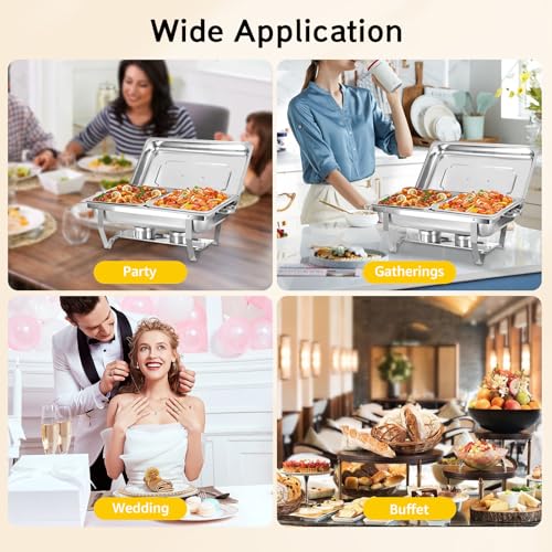 Chafing Dish for Buffet, 2 Pack 9QT Stainless Steel Chafing Servers Food Warmer Set with 4 Half Size Food Pan for Kitchen Party Banquet Dining, Silver - size: 2 Pack Silver