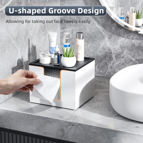 Acrylic Disposable Face Towel Holder Container for Clean Skin Club, White - color: White
