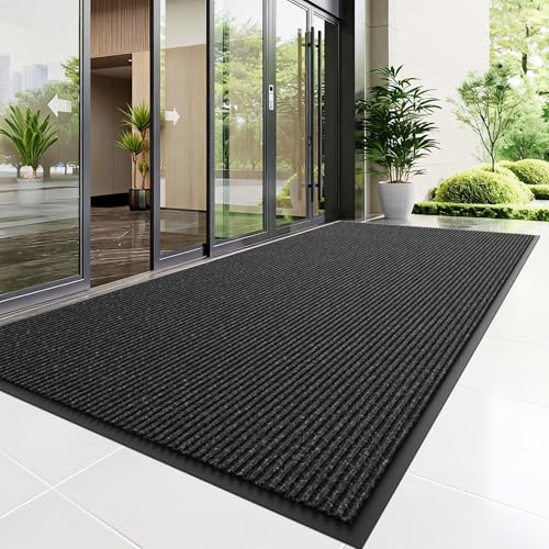 Front Door Mat, 6' x 2' Heavy Duty Indoor Outdoor Door Mat Entrance, Commercial Welcome Mats, Stain and Fade Resistant, Durable Rubber Backing, Low Profile Entry Mat for Patio, Black Stripe - color: Black-stripe, size: 2' x 6' (Rectangular)