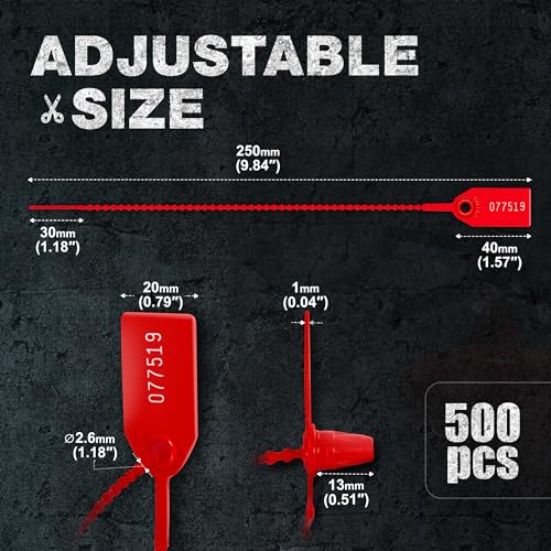 500 Plastic Tamper Seals, Numbered Zip Ties, Fire Extinguisher, Red - size: 500 PCS