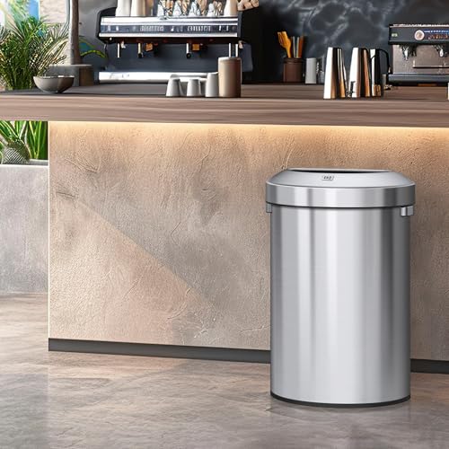 EKO Urban 21 Gallon Semi-Round Open Top Waste Bin, Stainless Steel Half Round Commercial Trash Can for Indoor and Outdoor, Extra Large Metal Garbage Bin for Home, Office, Restaurant, Restroom, 80L - color: Stainless Steel, size: 80 Liter, Semi-Round