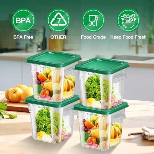 4 pcs 8qt Food Storage Containers with Lid, Square Clear Commercial Storage Containers with Handle and Scale for Food Storage in Home Kitchen & Dining (Green) - color: A4-8QT-4PCS-GREEN