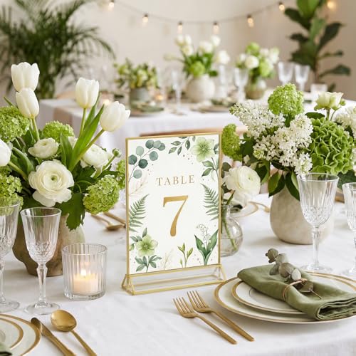 UNIQOOO Acrylic Sign Holders with Golden Border, Portrait View, Pack of 6 | 4x6 Inches Double Sided Clear Frame, Perfect for Wedding reception, Centerpiece, Decoration, Party,Anniversary, Event - size: 4x6",6Pack