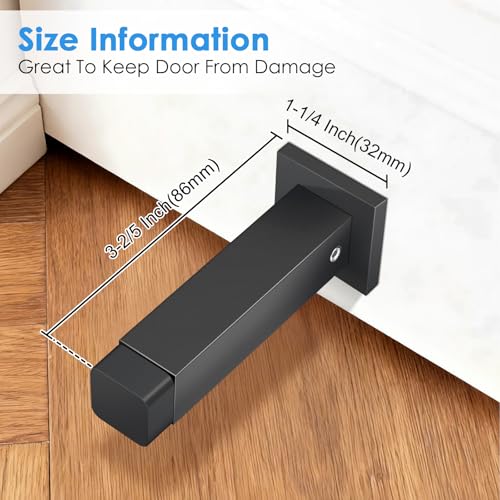 Door Stoppers, Black Door Stops for Wall Doorstop with Rubber Bumper Tips, 2 Pack, Square - color: Black, size: 2 Pack