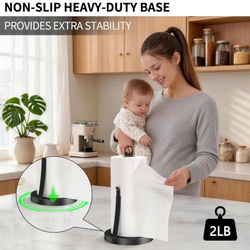 Jesginboo Countertop Paper Towel Holder with Tension Arm, Black - color: Black