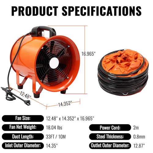 dreamdragon 12-Inch Utility Blower Fan with 33FT Duct Hose, 3300 RPM - color: 12in-33ft