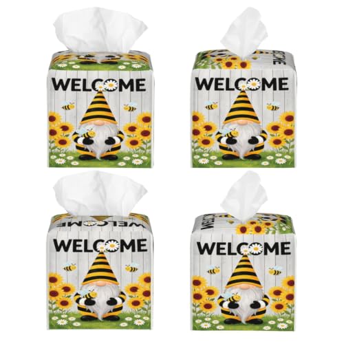 Welcome Summer Gnome Sunflowers Square Tissue Boxes 5.2"x5.2"x5.2" Decor for Bathroom Countertop Car - color: Welcome Summer Gnome Sunflowers