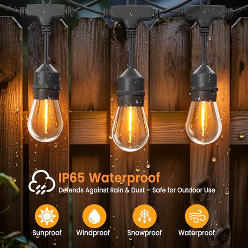 72ft Outdoor String Lights with Remote & Dimmer,36+2 Commercial Grade IP65 Waterproof Bulbs, 2700K Warm White,3 Lighting Modes & Timer,Includes 40 Cable Ties for Patio,Garden, Party - size: 72FT with 36+2Bulbs(2FT Bulbs Spacing)