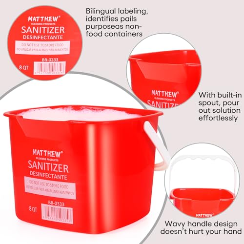 Matthew Red&Green&Blue Detergent and Sanitizing Cleaning Bucket 8 Quart Cleaning Pail,Set of 3 Square Containers,Built-In Spout w/Handle,Wash Rinse Sanitize Handwash Bucket,Incl.3Pcs Microfiber Cloths - color: Red&green&blue, size: 8 Quarts-3Pack