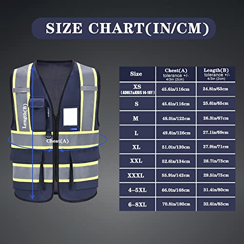 AYKRM Security Vest for Men Women 7 Pockets High Visibility Reflective Safety Vest Front Zipper Meets ANSI/ISEA - color: Navy-sheriff, size: Medium