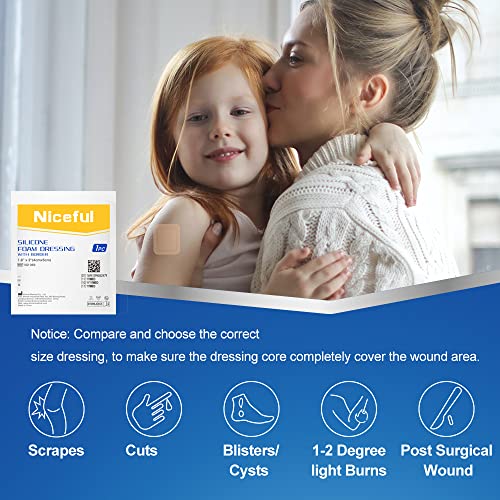 Niceful Silicone Foam Dressing 1.6"x2" 10 Count, Small Bandages for Wound (Pack of 4) - size: 1.6x2 Inch (10 Pcs) (Pack of 4)