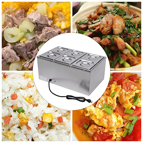6 Pan Commercial Food Warmer Countertop with Lids, Electric Food Warmer Steam Table, 600W Professional Buffet Servers and Warmers Stainless Steel Buffet Bain Marie with 86-185°F Temp Control - color: 6 Pan#2