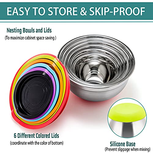 P&P CHEF Stainless Steel Mixing Bowls With Lids, Set of 6, Multicolor - color: Multicolor