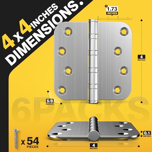 KOLET Ball Bearing Door Hinges, 4 x 4 Inches, Brushed Nickel, 6 Pack - color: Brushed Nickel, size: 6 Pack