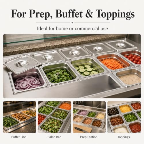 6 Pack Stainless Steel Hotel Pans with Lids, 1/6 Size 4 Inch Deep Steam Table Food Pans for Catering, Buffet and Food Prep - color: 1/6, size: 4inch