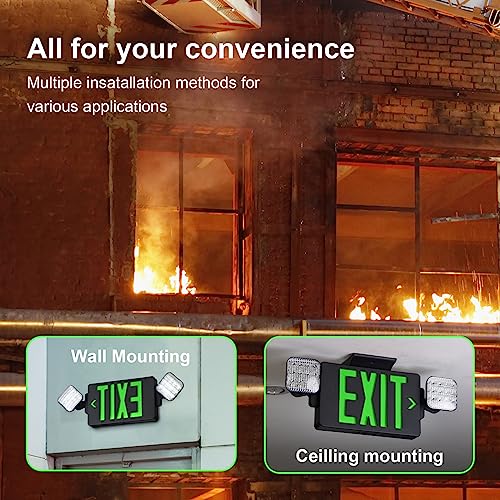 GZRUIYANG Black Housing Exit Sign with Emergency Lights Green, LED Emergency Exit Light with Battery Backup, UL 924 Certified, AC 120/277V, Commercial Emergency Lights Combo for Business - 4 Pack - color: Black Housing Green Letter, size: 4 Pack