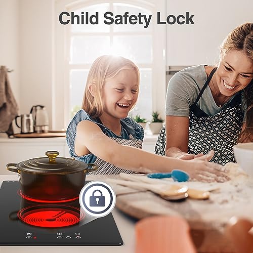 GIHETKUT Electric Cooktop,Built-in and Countertop Electric Stove Top, 2100W 110V Electric Burner 9 Heating Level, Timer & Kid Safety Lock, Sensor Touch Control 2 Burner Electric Cooktop. - size: 2 burner cooktop