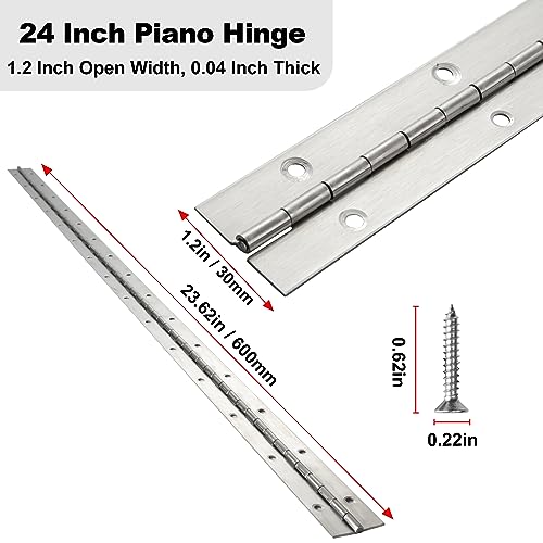 2 Pack Piano Hinge 24 Inch x 1.2 Inch Heavy Duty Continuous Hinge with Holes for Cabinets Boat Marine Door, 304 Stainless Steel Piano Hinge 0.04" Leaf Thickness 1.2'' Open Width - size: 24 Inch