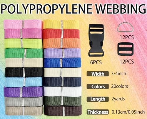 3/4 Inch Colored Polypropylene Webbing Straps 15Yds for Sewing - color: Assorted, size: 40