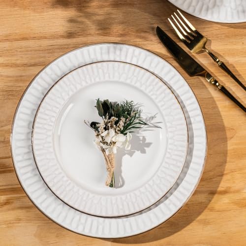 GBHOME Ceramic Dinnerware Sets of 8,24 pcs Plates and Bowls Sets Dishes - color: Pearl White-Bubble, size: Service for 8 (24 pcs)