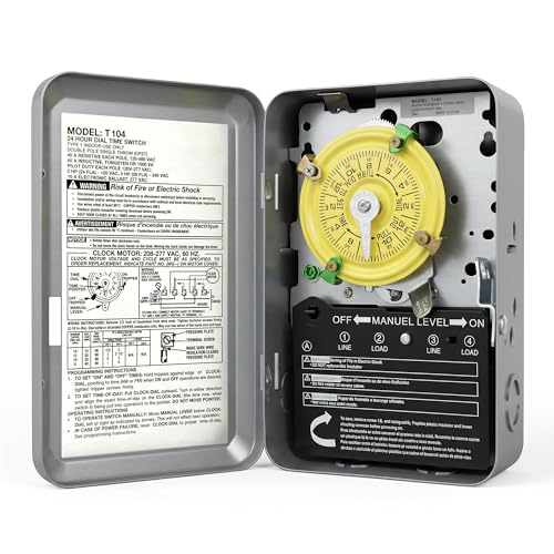 T104 Mechanical Timer Switch, Pool Pump Timer, 208-277V 40A DPST