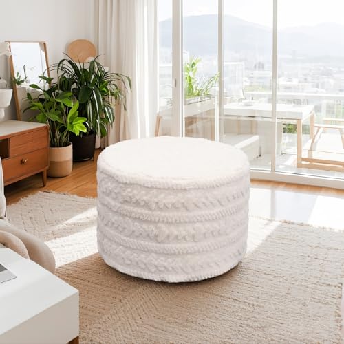 Asuprui Round Footstool Ottoman, 20x14In, Ivory,Hassock,Sofa Couch Footrest - color: Cream, size: 20"D x 20"W x 14"H