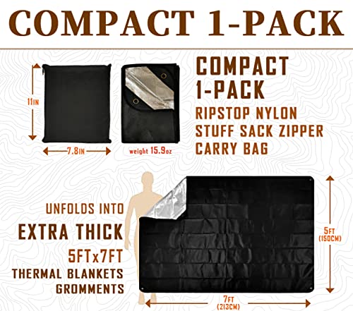 Heavy Duty Survival Blanket -Multifunctional Reflective Tarp Thermal Blanket - 60" x 83" Waterproof Sandproof for Camping Hiking Outdoors Multifunctional Emergency Blanket… - color: Black
