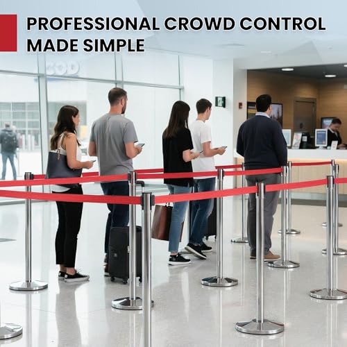 Crowd Control Warehouse 2-Pack Retractable Belt Barriers, 11ft Red Belt - color: Red Belt with Polished Stainless Steel Post