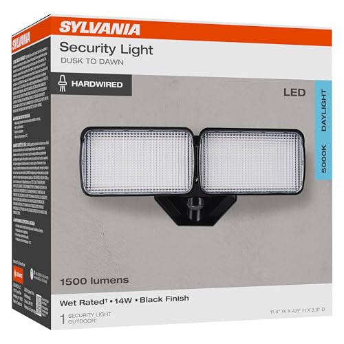 Sylvania 14W Dusk to Dawn Security LED Light, Hardwired, 1500 LMS, Wet Rated, 5000K, Daylight - 1 Pack (66475) - color: Black, style: 14W Dusk to Dawn