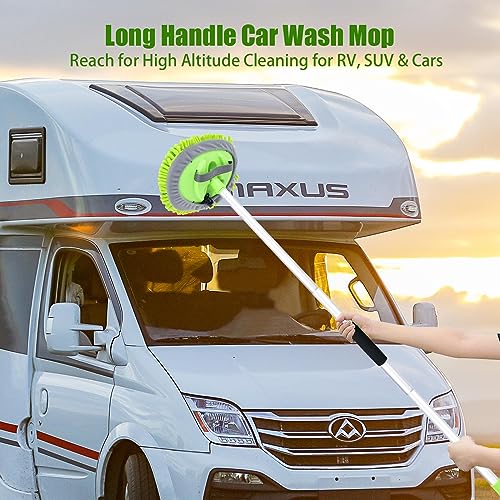 62" Car Wash Brush with Long Handle Chenille Scratch-Free Head Aluminum Pole - color: Green