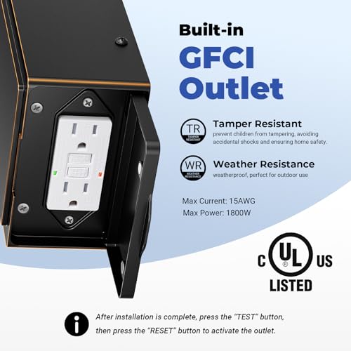 Exterior Lighting Fixtures with GFCI Outlet, Black Easy-to-Install - color: Black(Gold Trim), size: D2D 1-Pack