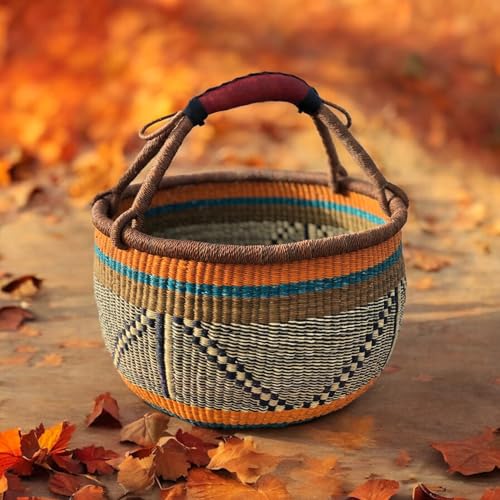 Large Bolga Ghana Basket Fair Trade Large: 14"-16" Across (Earth Tone)