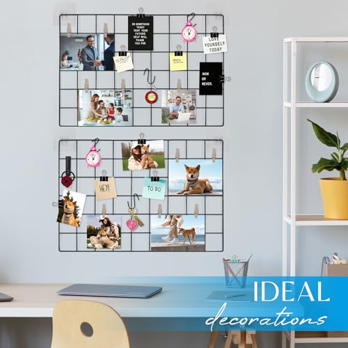 CIKLCIX Wire Wall Grid Panel Set of 2, Photo Display Board & Memo Board - color: Black, size: 2 Pack