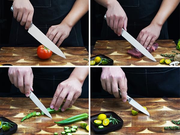 CHUSHIJI 6-Piece Small Stainless Steel Knife Set with Block, High Carbon Steel, Dishwasher Safe Gift - color: Silver