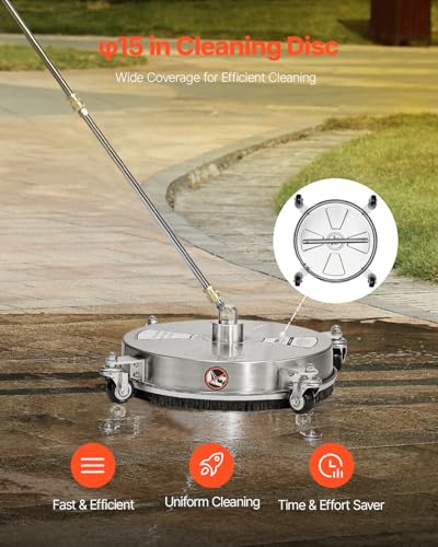 VEVOR 16.5 Inch Pressure Washer Surface Cleaner, 4000 PSI Stainless Steel Attachment with 4 Wheels, 2 Nozzles, 1/4 Inch Quick Connect and 2 Wands for Concrete, Patio, Deck - size: 16.5 Inch w/ Wand & Wheels