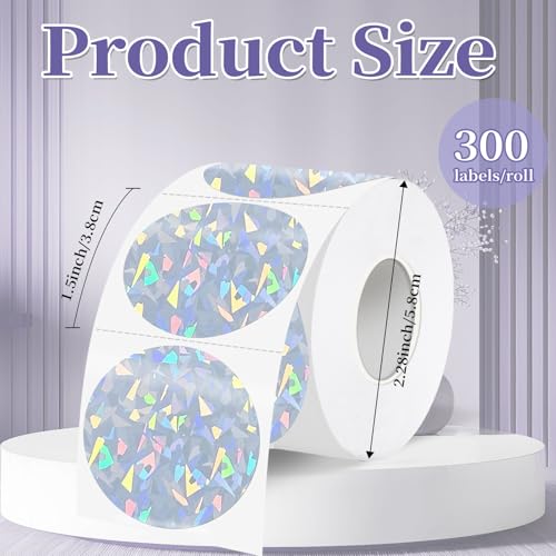 1.5 Inch Thermal Labels,Holographic Circle Direct Thermal Stickers,for Address Design DIY Logo Business(300 pcs/Glass Fragments) - color: Glass Fragments, size: 1.5 inch