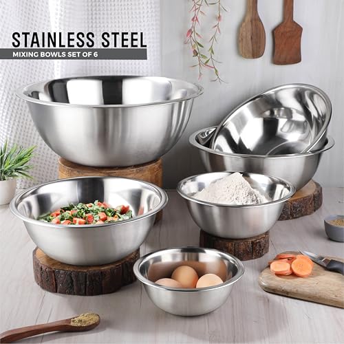 AVADOR Set of 6 Premium Stainless Steel Mixing Bowls Set, Easy To Clean, Space Saving Nestable Design, Great for Cooking, Baking, Prepping (0.75qt, 1.5qt, 3qt, 4qt, 5qt, 8qt) - size: 6 pc (0.75 qt, 1.5 qt, 3 qt, 4 qt, 5 qt, 8 qt)