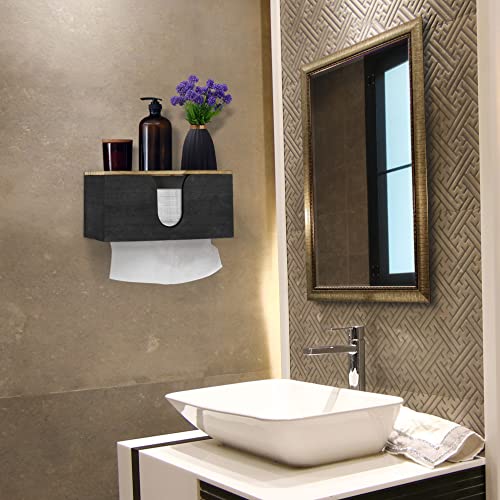 Solid Wood Paper Towel Dispenser Wall Mounted, Folded Paper Towel Holder with Lid, Commercial C-Fold, Z-Fold, Trifold Hand Paper Towel Holder Dispenser for Bathroom Kitchen Office - color: Black
