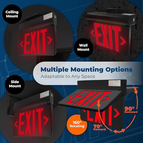 LFI Lights® Swinging LED Exit Sign with Vandal-Proof Hinged Design, UL 924 Listed, Self Testing, Red LED, White, High-Impact Housing, 120-277VAC Hardwired with Battery Backup, Optional Double Face and Knock Out Arrows, LEDSWRWST (1, Black, Remote Capable/
